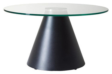 Orsina Azalea Round Glass Coffee Table – Black Conical Metal Base
