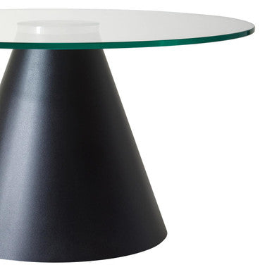 Orsina Azalea Round Glass Coffee Table – Black Conical Metal Base