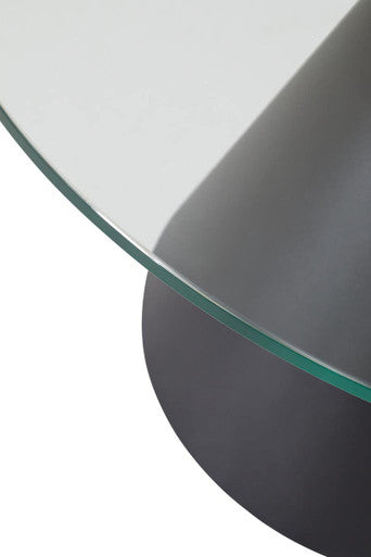 Orsina Azalea Round Glass Coffee Table – Black Conical Metal Base