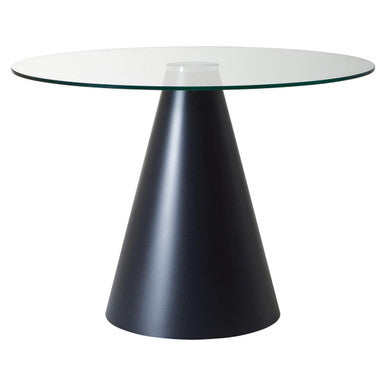 Orsina Azalea Round Glass Dining Table – Black Metal Conical Base