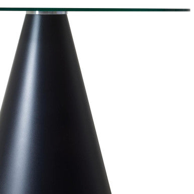 Orsina Azalea Round Glass Dining Table – Black Metal Conical Base