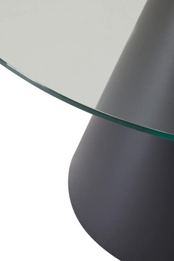Orsina Azalea Round Glass Dining Table – Black Metal Conical Base