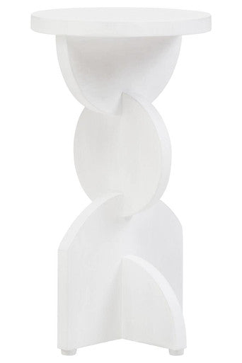 Orsina Mango Wood Abstract Side Table – White Sculpted Geometric Base