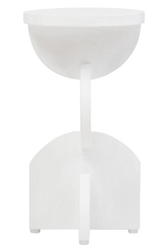 Orsina Mango Wood Abstract Side Table – White Sculpted Geometric Base