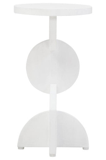 Orsina Mango Wood Abstract Side Table – White Sculpted Geometric Base