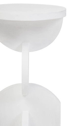 Orsina Mango Wood Abstract Side Table – White Sculpted Geometric Base