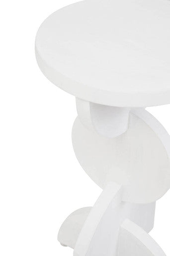 Orsina Mango Wood Abstract Side Table – White Sculpted Geometric Base