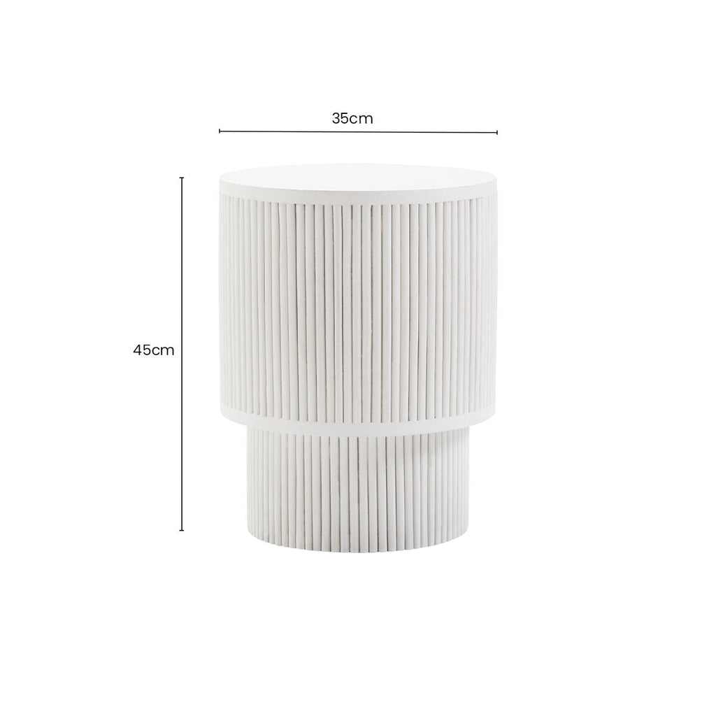 Orsina Whitewashed Mango Wood Side Table – Ridged Column Base