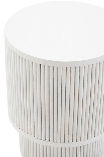 Orsina Whitewashed Mango Wood Side Table – Ridged Column Base