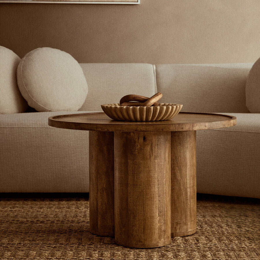Orsina Mango Wood Coffee Table – Natural Column Base Rounded Top