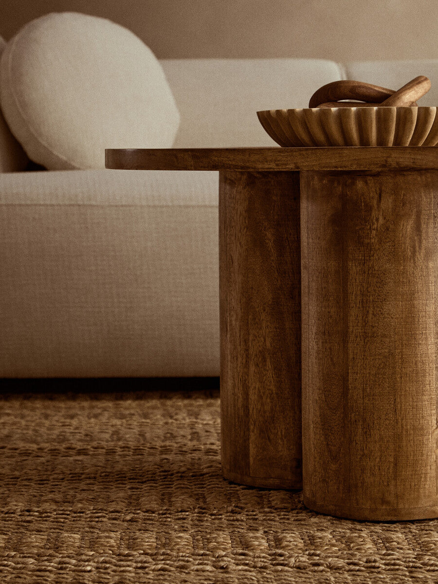 Orsina Mango Wood Coffee Table – Natural Column Base Rounded Top