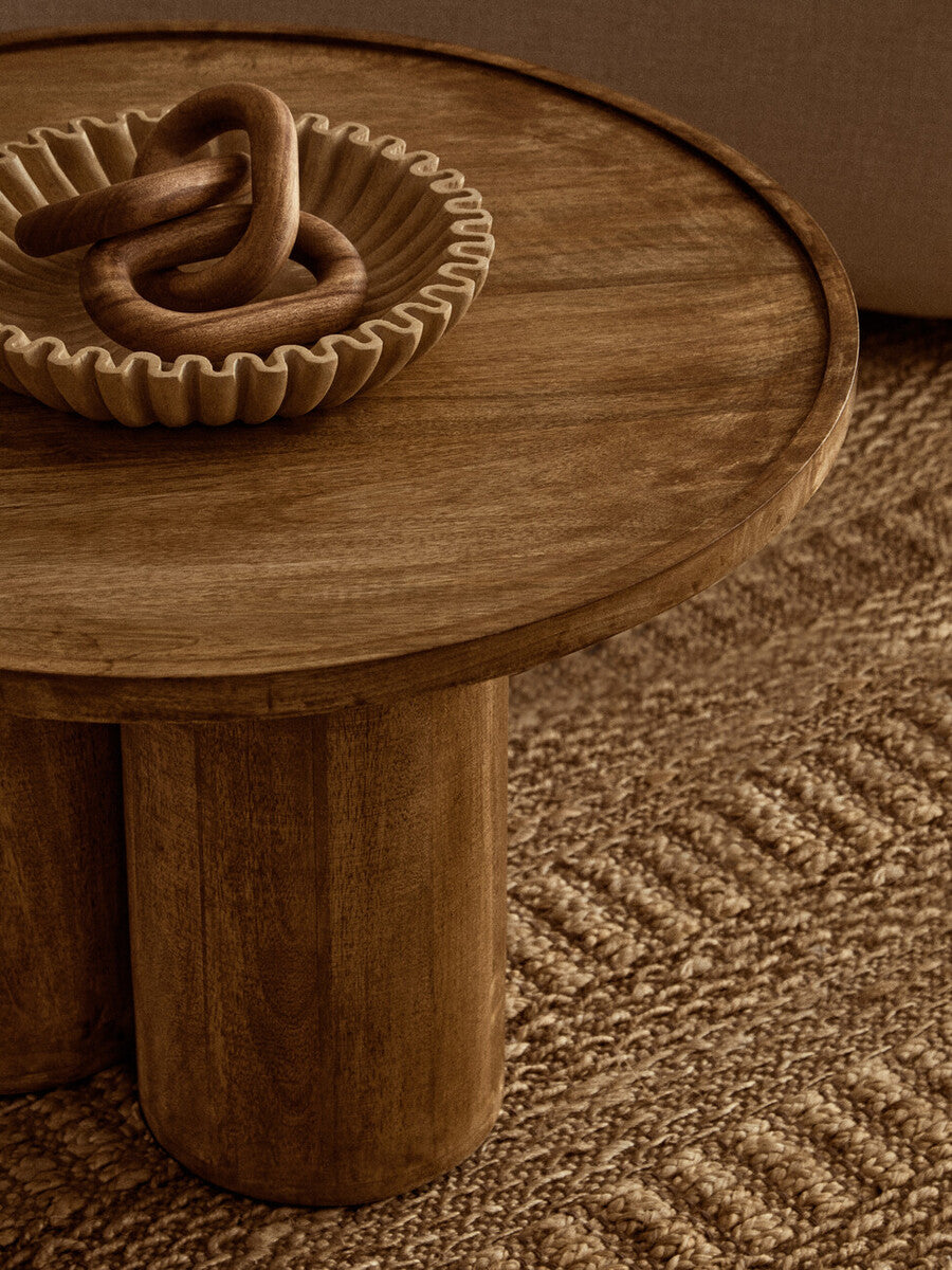 Orsina Mango Wood Coffee Table – Natural Column Base Rounded Top