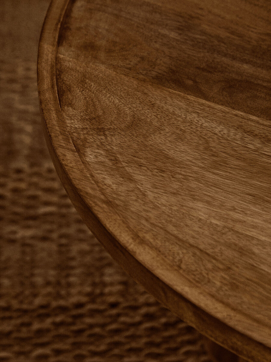 Orsina Mango Wood Coffee Table – Natural Column Base Rounded Top