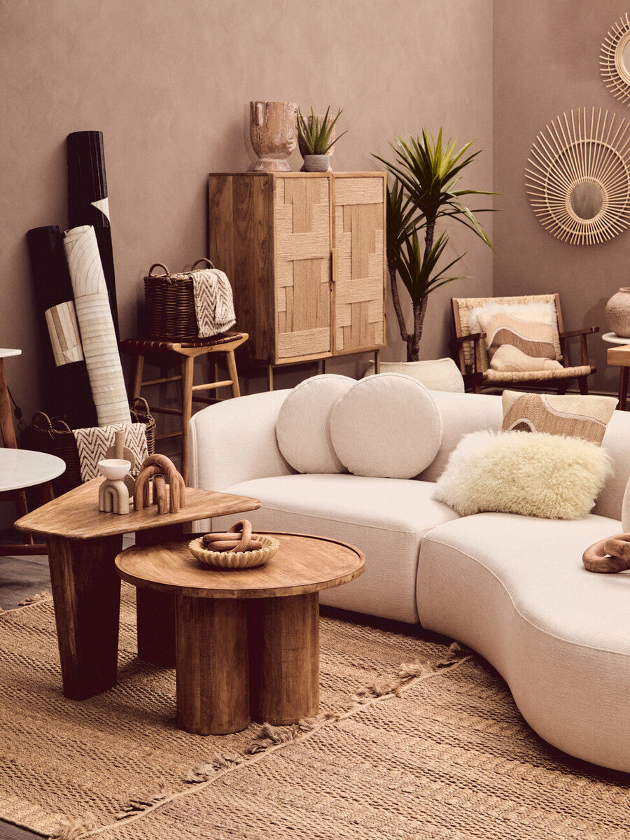 Orsina Mango Wood Coffee Table – Natural Column Base Rounded Top