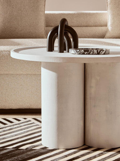 Orsina Walsa Round Mango Wood Coffee Table – Whitewash Column Base