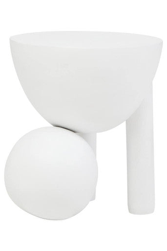 Orsina Walsa Round Mango Wood Side Table – Whitewash Sculptural Base
