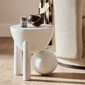 Orsina Walsa Round Mango Wood Side Table – Whitewash Sculptural Base