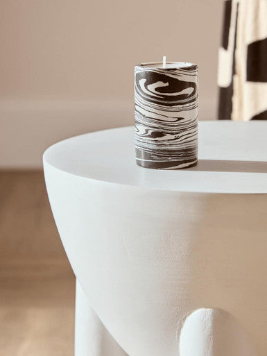 Orsina Walsa Round Mango Wood Side Table – Whitewash Sculptural Base
