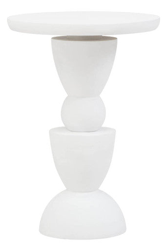 Orsina Walsa Whitewash Mango Wood Side Table – Sculptural Round Top