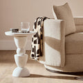 Orsina Walsa Whitewash Mango Wood Side Table – Sculptural Round Top