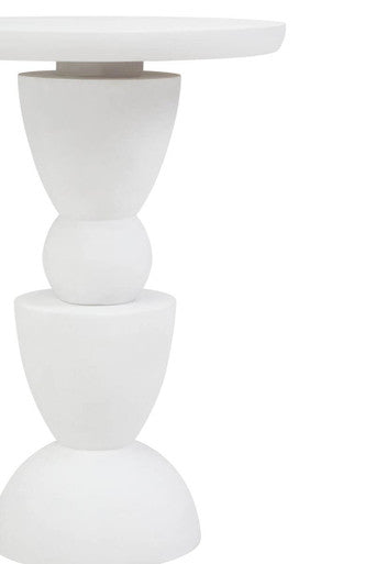 Orsina Walsa Whitewash Mango Wood Side Table – Sculptural Round Top