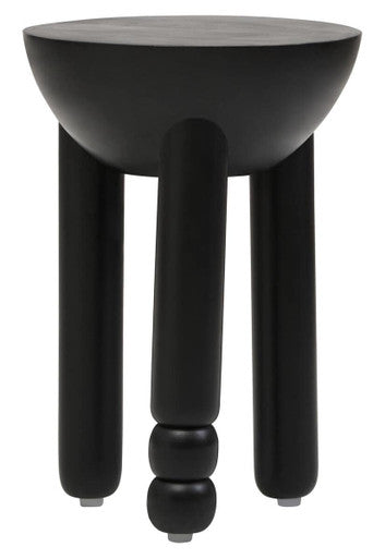 Orsina Black Mango Wood Round Side Table – Sculptural Column Base