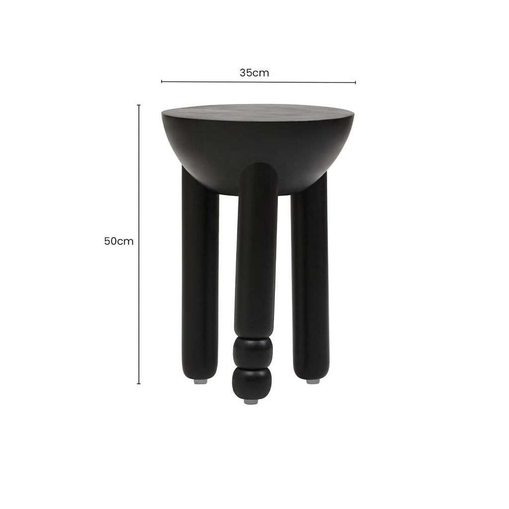 Orsina Black Mango Wood Round Side Table – Sculptural Column Base
