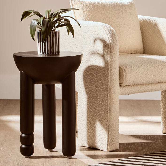 Orsina Black Mango Wood Round Side Table – Sculptural Column Base