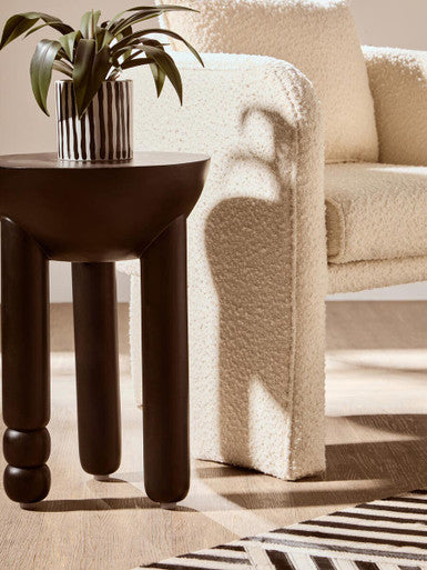 Orsina Black Mango Wood Round Side Table – Sculptural Column Base