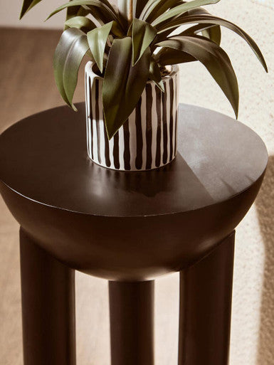 Orsina Black Mango Wood Round Side Table – Sculptural Column Base
