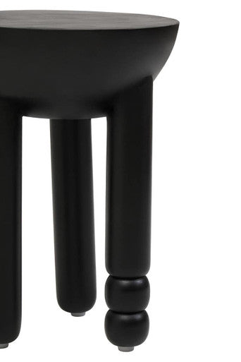Orsina Black Mango Wood Round Side Table – Sculptural Column Base