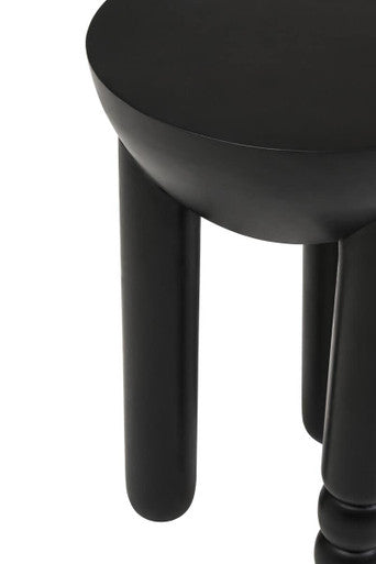Orsina Black Mango Wood Round Side Table – Sculptural Column Base
