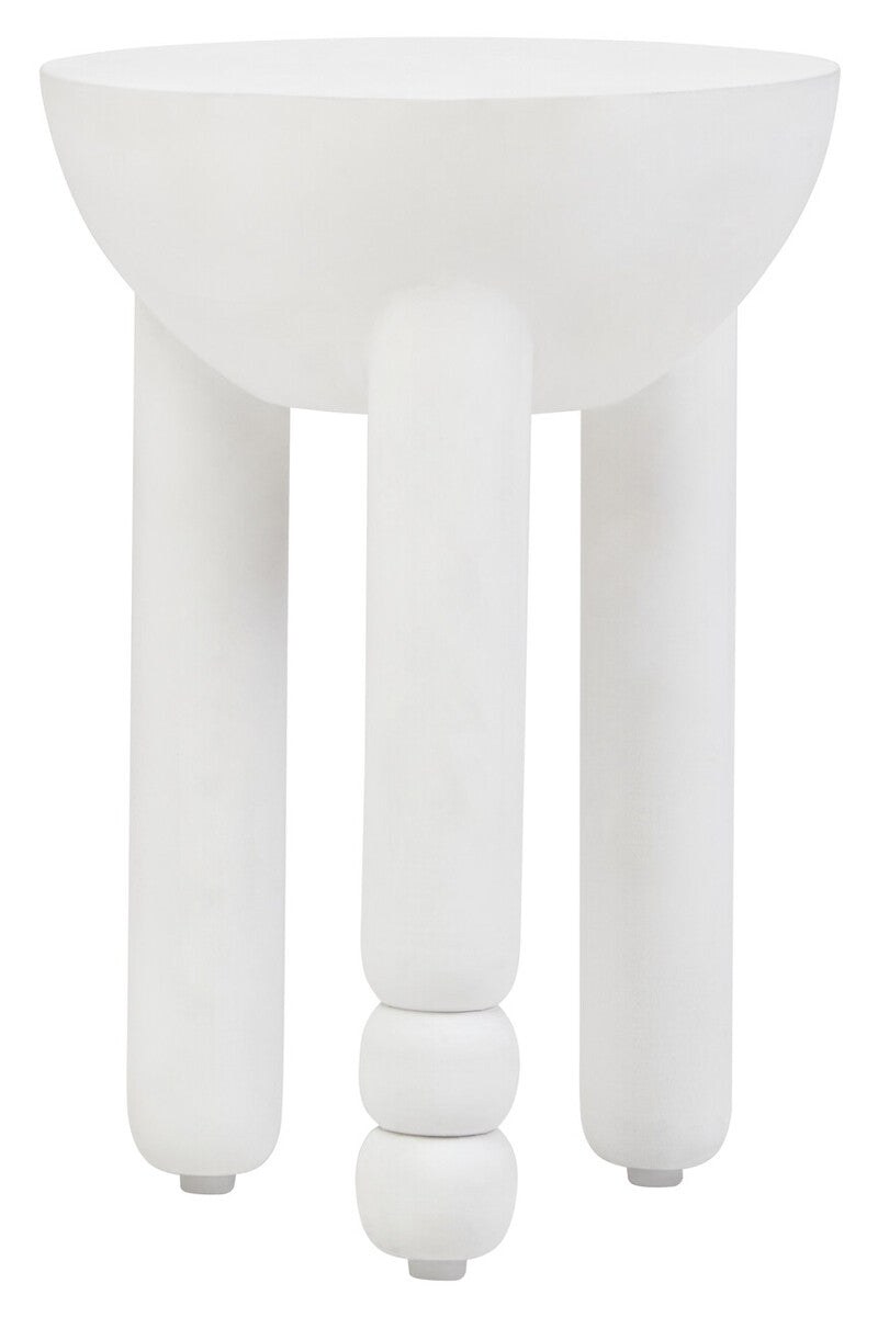 Orsina Whitewash Mango Wood Round Side Table – Sculptural Column Base