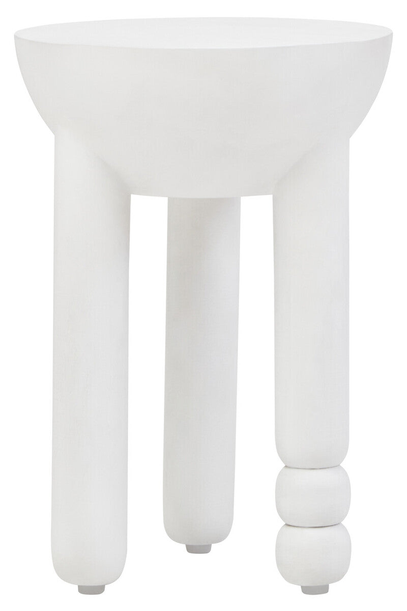Orsina Whitewash Mango Wood Round Side Table – Sculptural Column Base