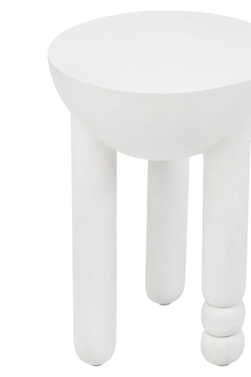 Orsina Whitewash Mango Wood Round Side Table – Sculptural Column Base