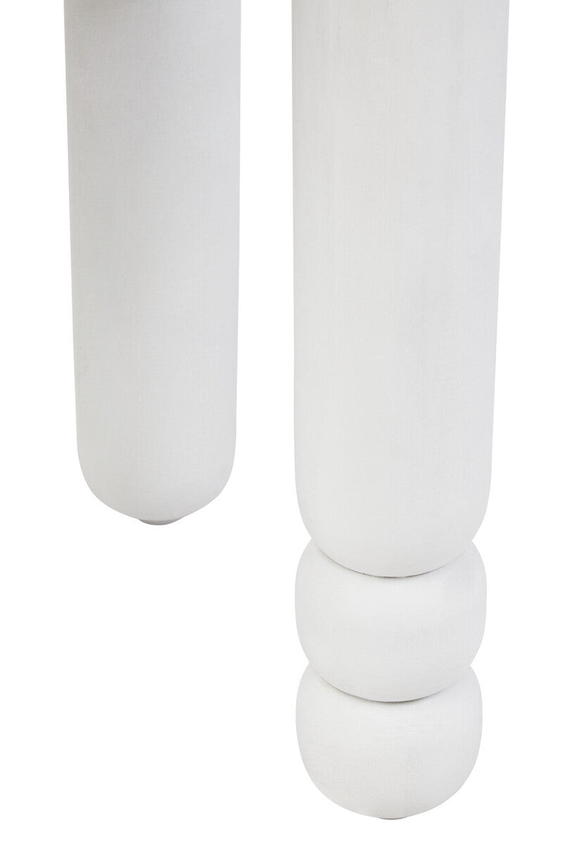 Orsina Whitewash Mango Wood Round Side Table – Sculptural Column Base