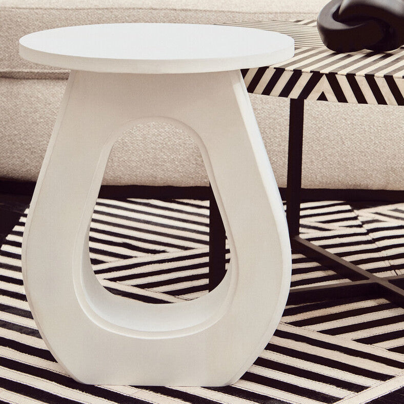 Orsina Whitewash Mango Wood Accent Table with Horseshoe Base