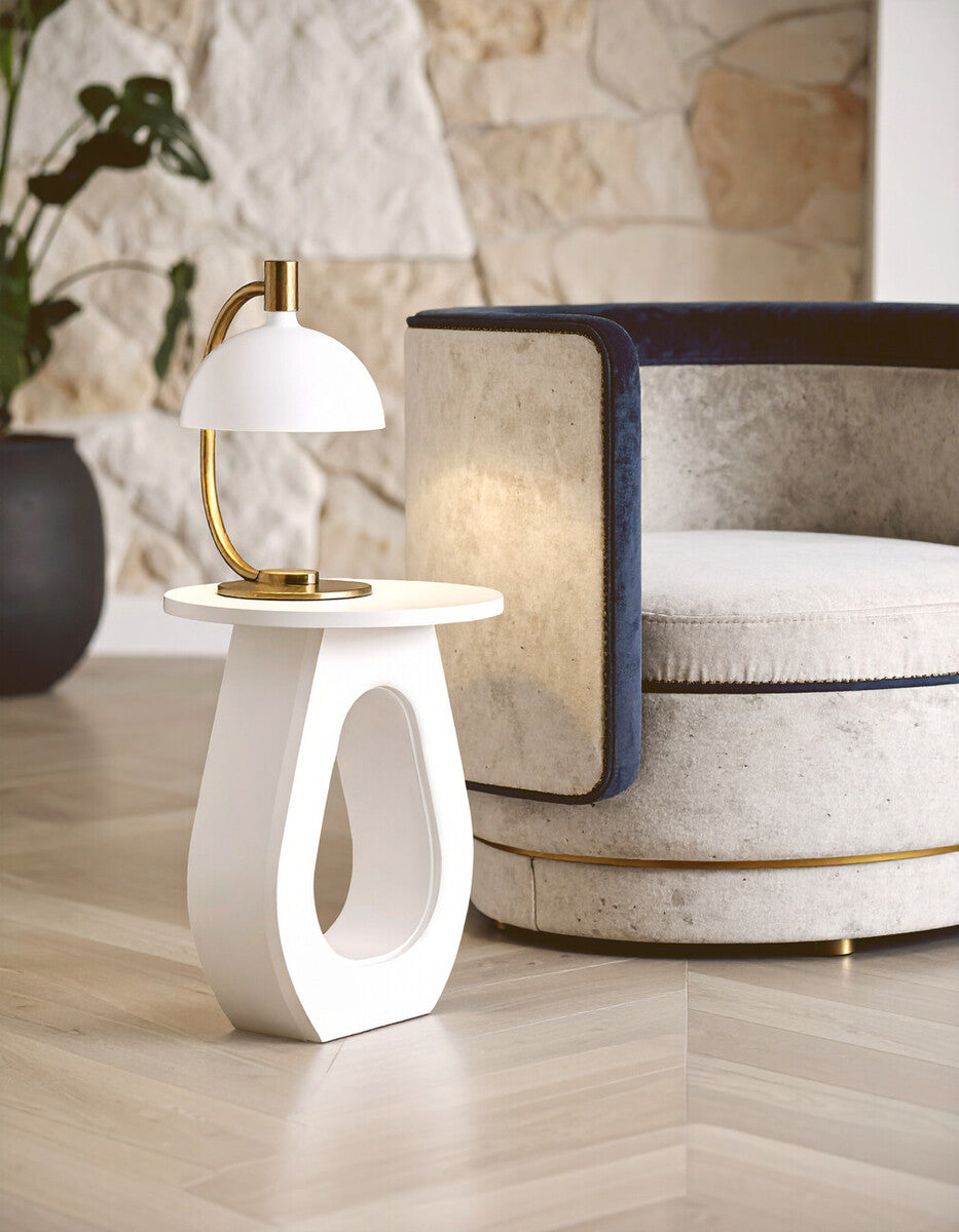 Orsina Whitewash Mango Wood Accent Table with Horseshoe Base