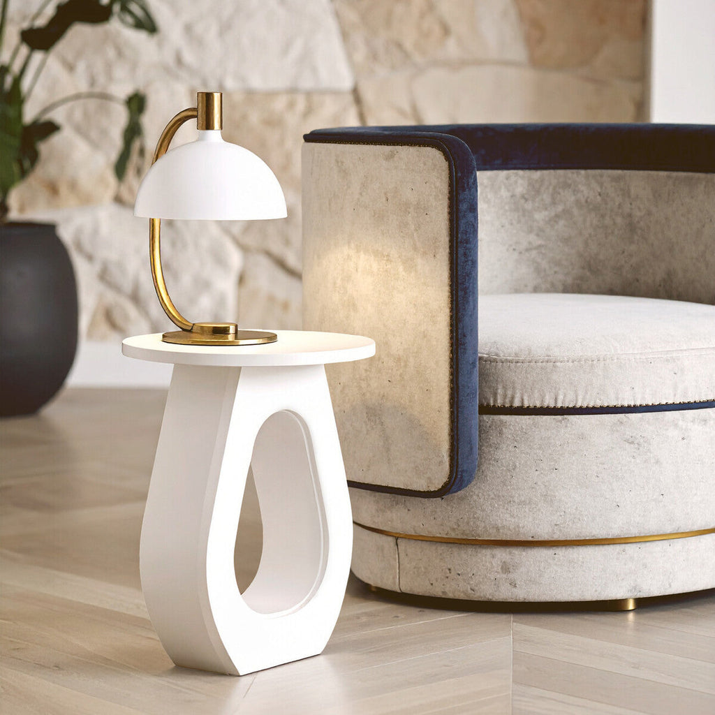 Orsina Whitewash Mango Wood Accent Table with Horseshoe Base