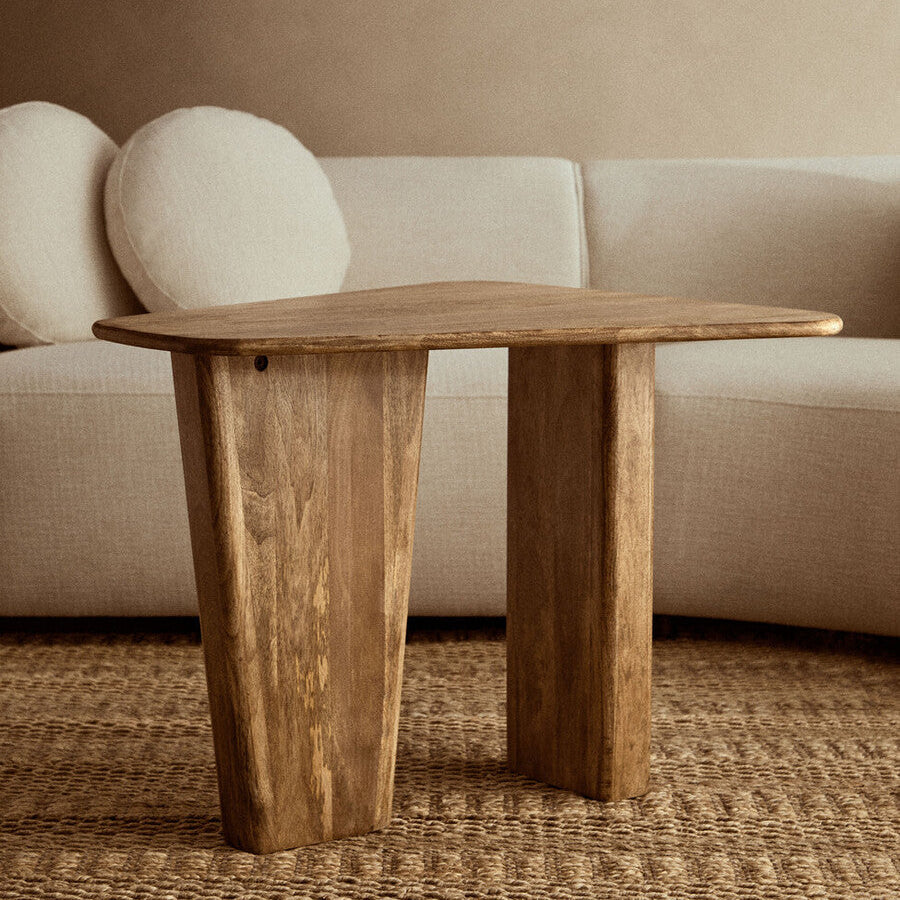 Orsina Walsa Round Mango Wood Pedestal Coffee Table – Natural Finish