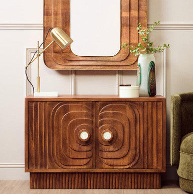 Orsina Sangar Hand-Carved Mango Wood Sideboard with Marble Handles