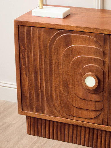 Orsina Sangar Hand-Carved Mango Wood Sideboard with Marble Handles
