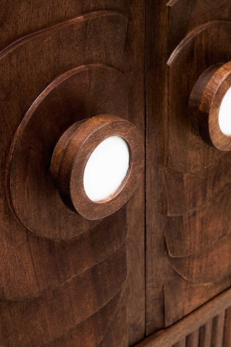 Orsina Sangar Hand-Carved Mango Wood Sideboard with Marble Handles