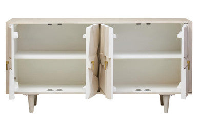 Orsina Sita Whitewash Mango Wood 4-Door Abstract Sideboard