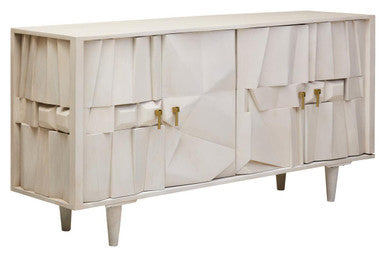 Orsina Sita Whitewash Mango Wood 4-Door Abstract Sideboard