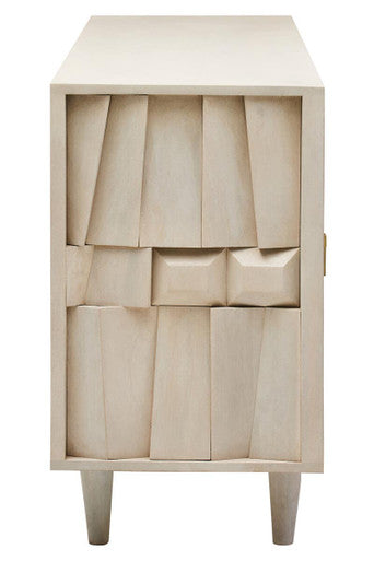 Orsina Sita Whitewash Mango Wood 4-Door Abstract Sideboard