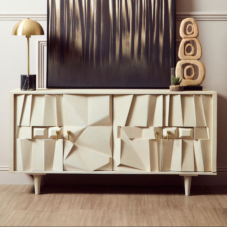 Orsina Sita Whitewash Mango Wood 4-Door Abstract Sideboard