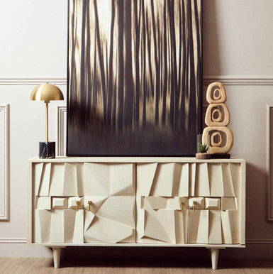Orsina Sita Whitewash Mango Wood 4-Door Abstract Sideboard