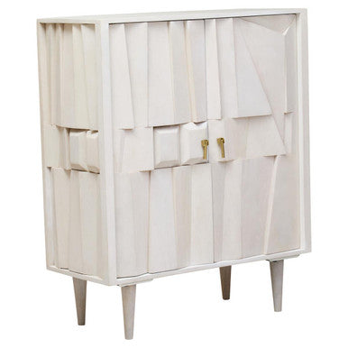 Orsina Sita Hand-Carved Whitewash Mango Wood Two Door Cabinet