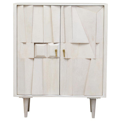 Orsina Sita Hand-Carved Whitewash Mango Wood Two Door Cabinet